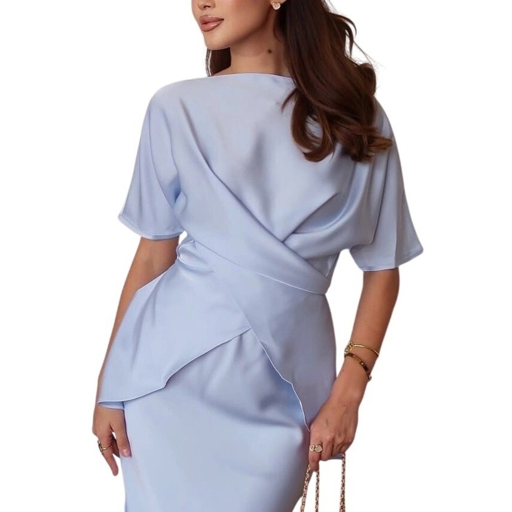 LikeMyChoice Satin Wrap Top Womens XL Ice Blue